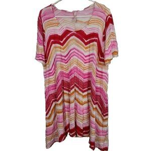 J Mode Womens Wearable Art Lagenlook Tunic Top XL Multi Chevron‎ Short Sleeve